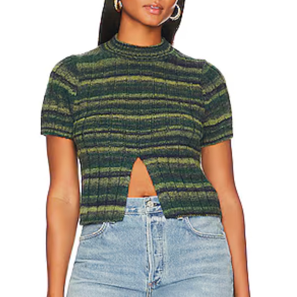 Lovers + Friends Green Black Ribbed Cutout Crop Top